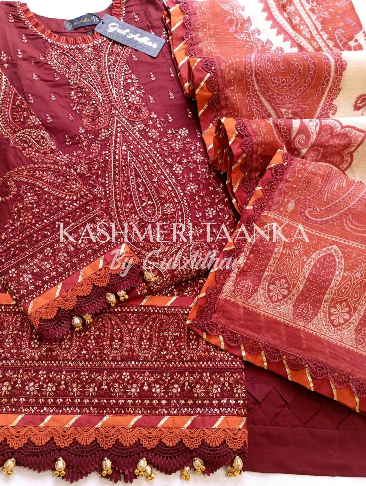 Cream and red unstitched suit