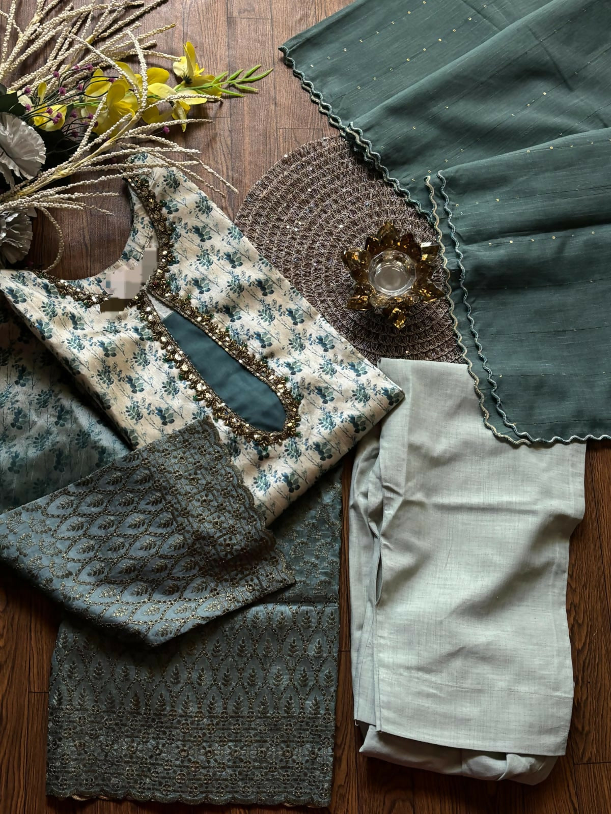 Teal Essence unstitched 3 piece suit