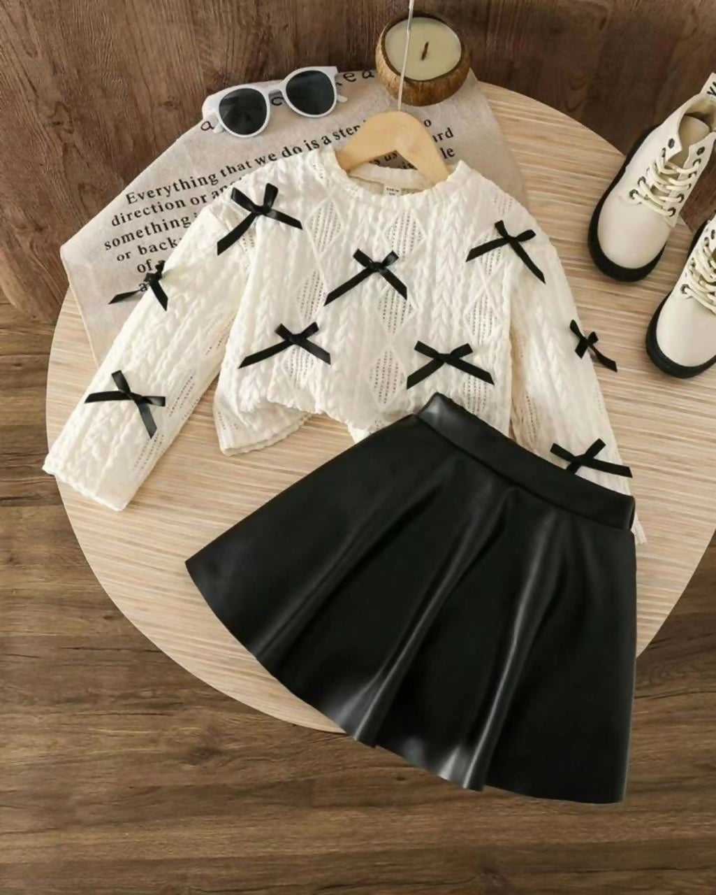 Bow Sweater & Pleated Skirt Set