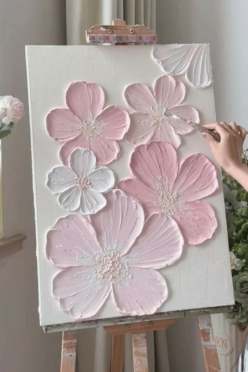 Blush Bloom Textured Floral Canvas