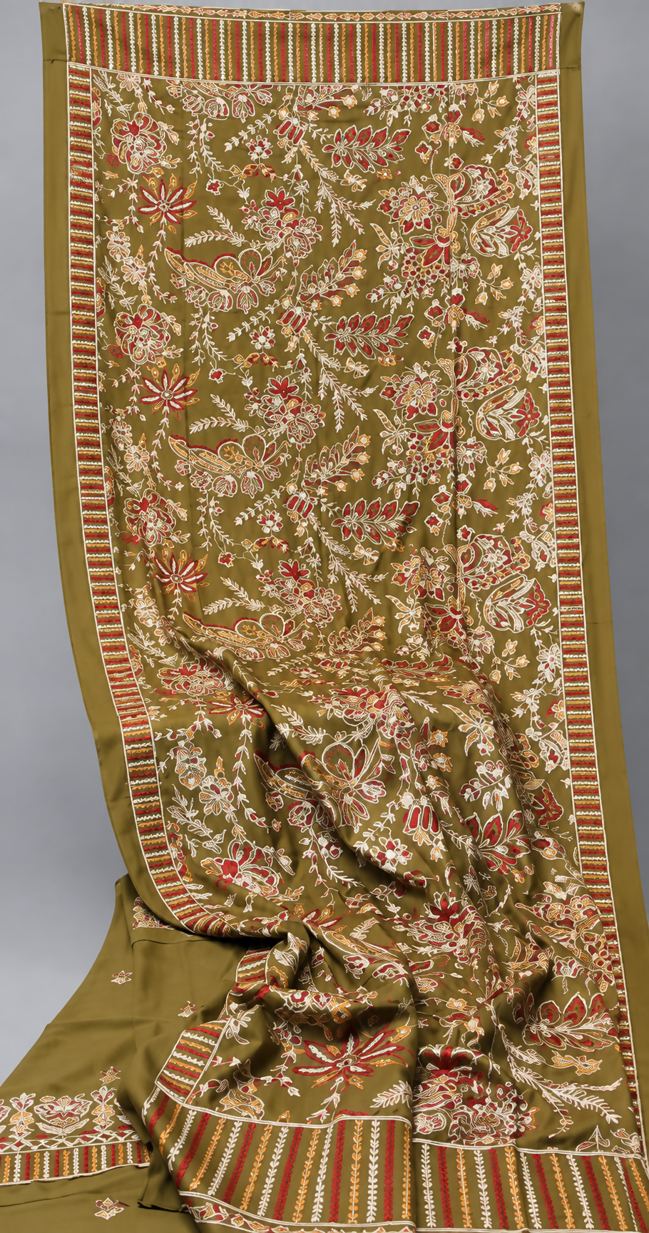 Olive Green Embroidered 3 Piece Suit