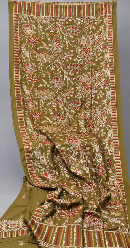 Olive Green Embroidered 3 Piece Suit