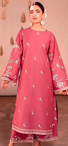 Embroidered Dusty Rose Pink Dhanak 3 Piece Suit