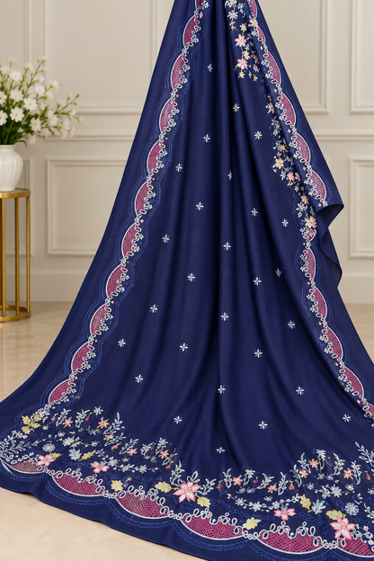 Navy Blue Embroidered Winter 3 Piece Suit