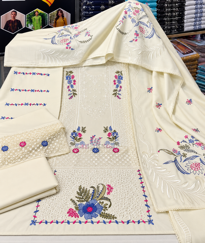 Dhanak 3 Piece Fully Embroidered Suit with Big Shawl