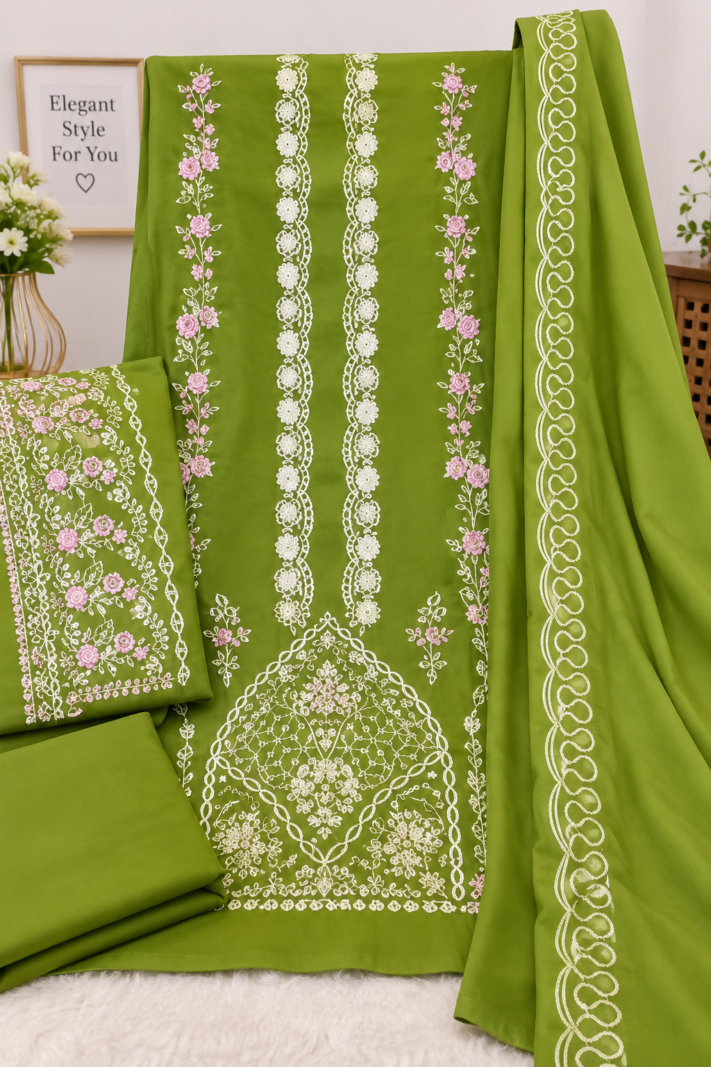 Dhanak 3 Piece Unstitched Fully Embroidered Suit