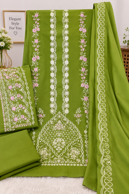Dhanak 3 Piece Unstitched Fully Embroidered Suit