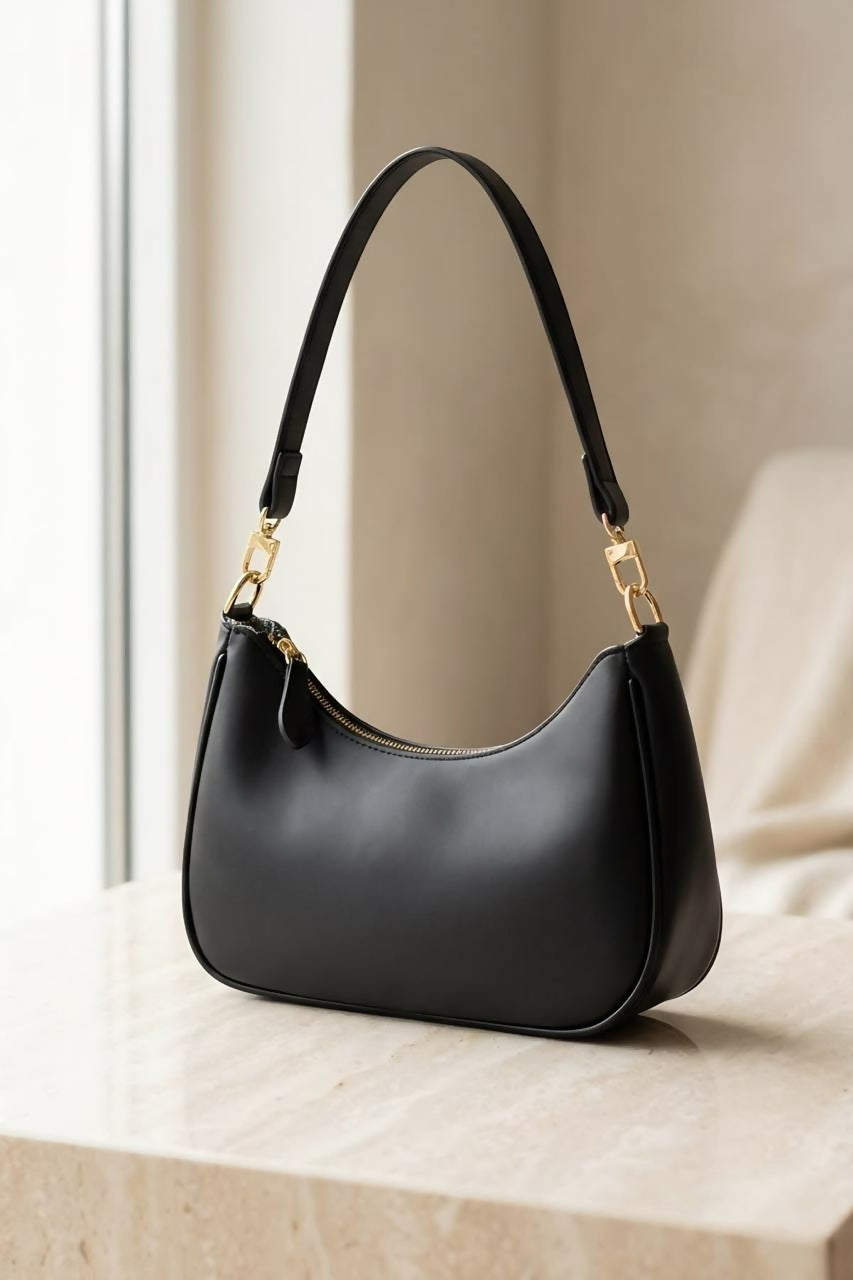 Minimalist black shoulder bag