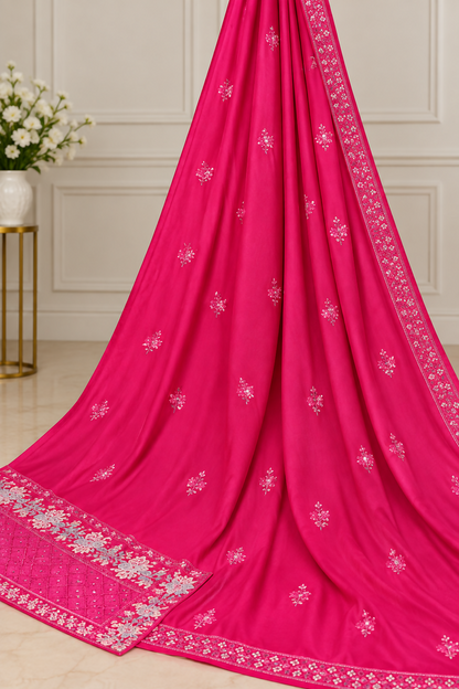 Fuchsia Pink Embroidered 3 Piece Suit