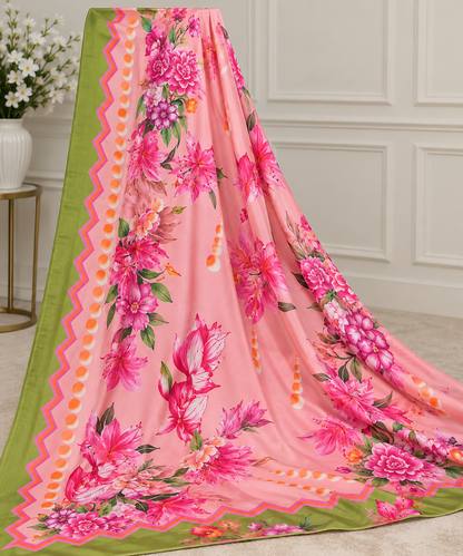 Pastel Pink Embroidered Dhanak 3 Piece Suit