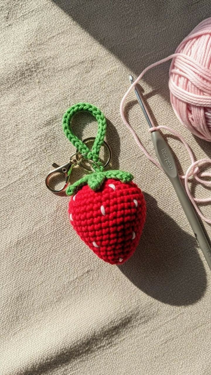 Handmade Crochet Strawberry Keychain