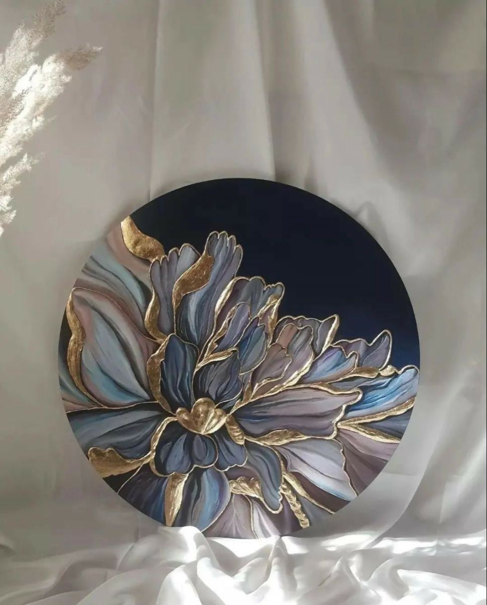 Midnight Bloom Round Textured Canvas