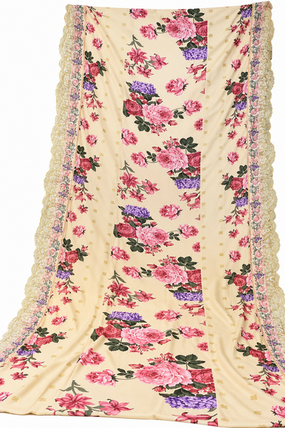 Yellow Dhanak 3 Piece Floral Embroidered Suit