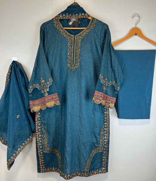 Indigo embroidered set
