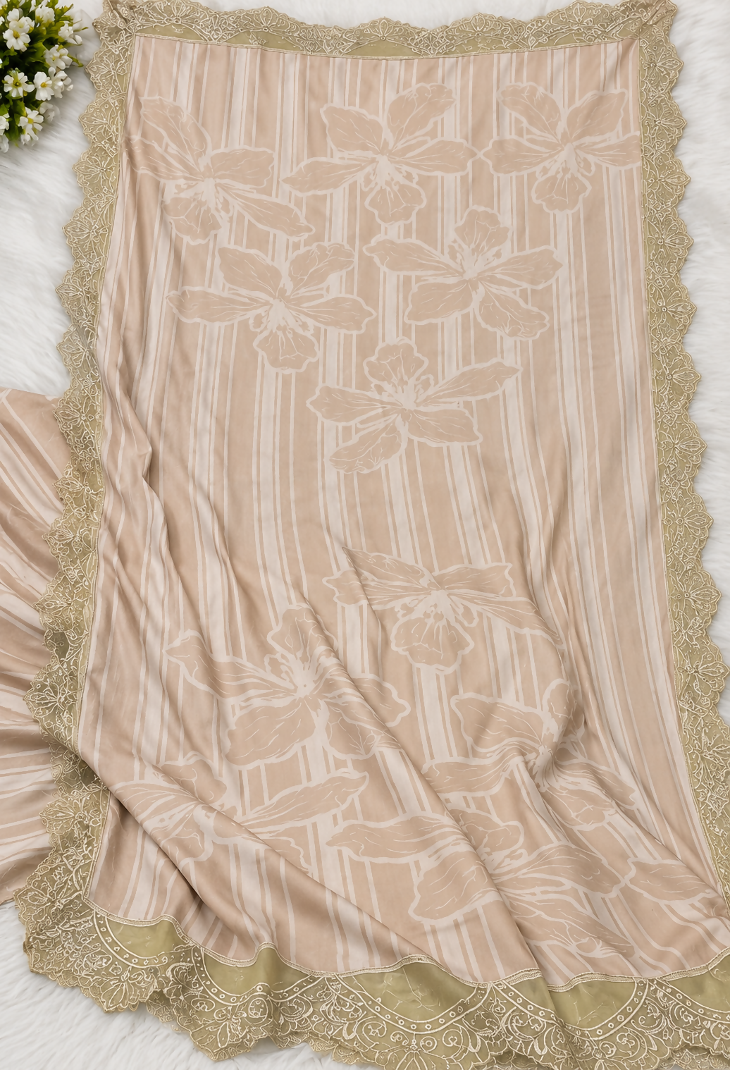 Beige 3 Piece Embroidered Suit with Peach Dupatta