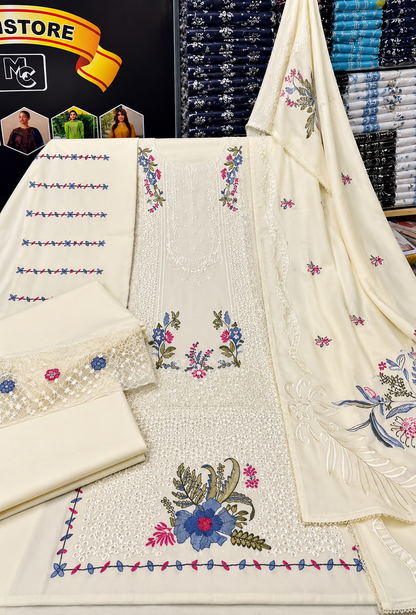 Dhanak 3 Piece Fully Embroidered Suit with Big Shawl
