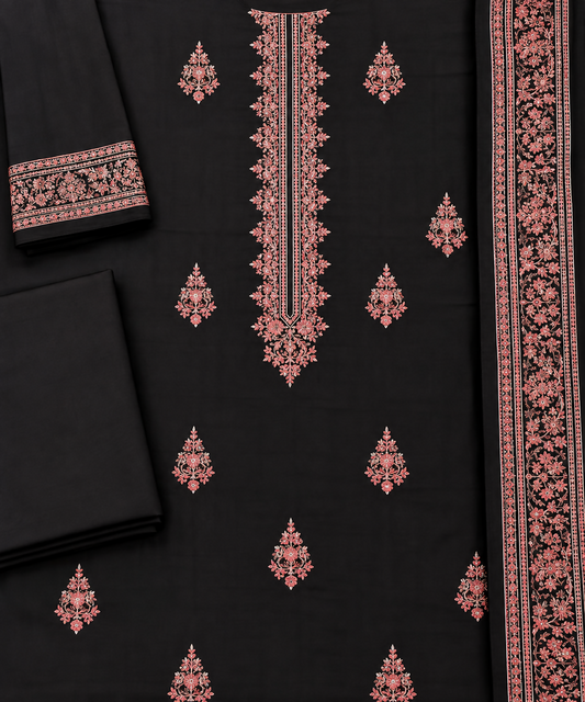 Black Embroidered Winter 3 Piece Suit
