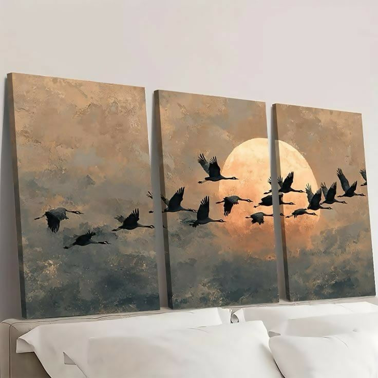 Sunset Birds Three Panel Canvas Set