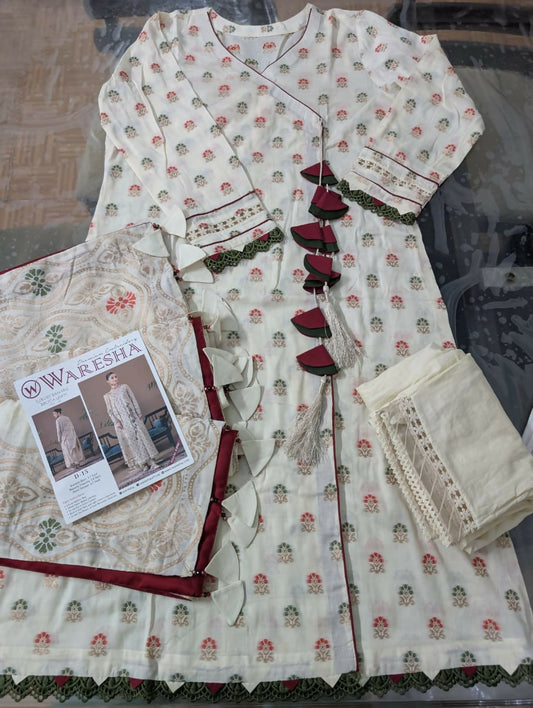 Ivory red unstitched suit